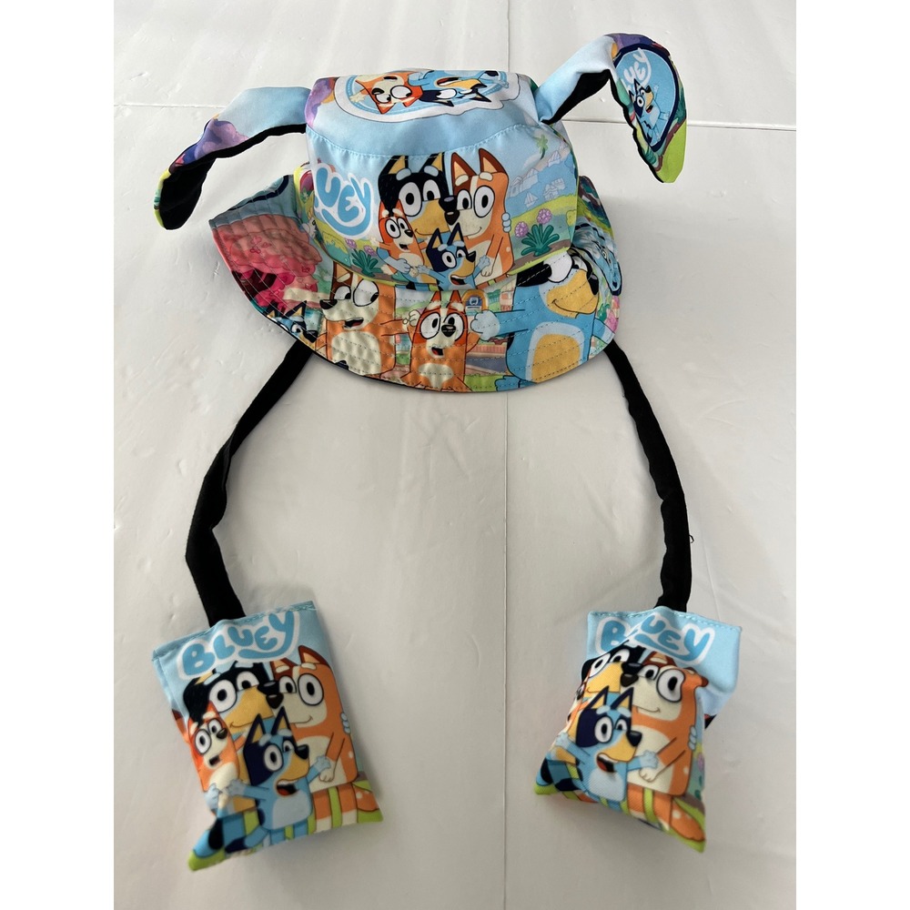 Bluey Bingo Kids Moving Ears Bucket Hat Blue Character Sun Hat